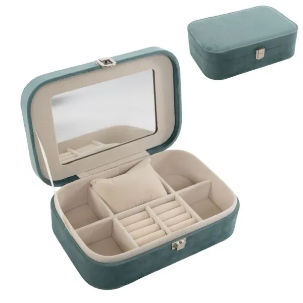 joyero terciopelo verde agua con espejo
