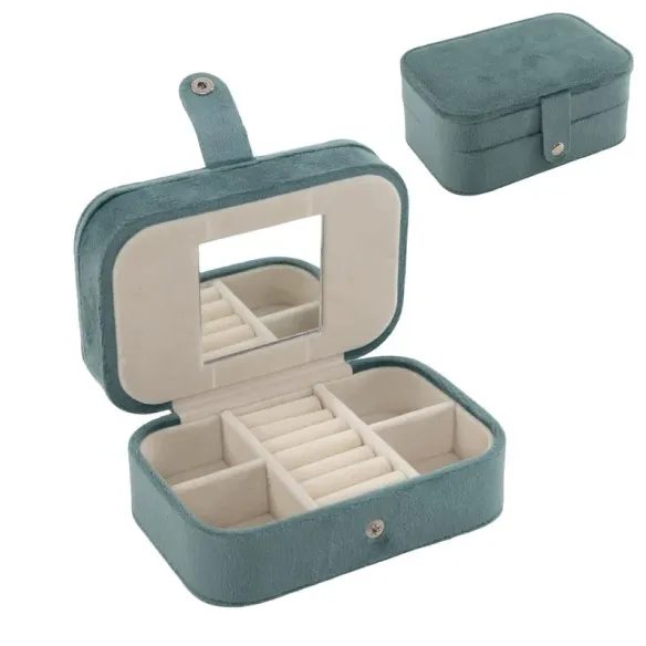 joyero 2 niveles terciopelo verde agua