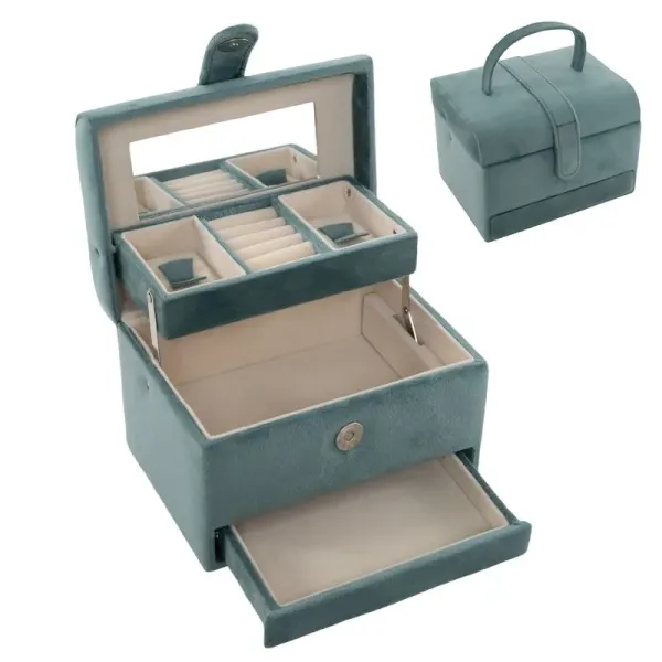 joyero tres niveles terciopelo verde