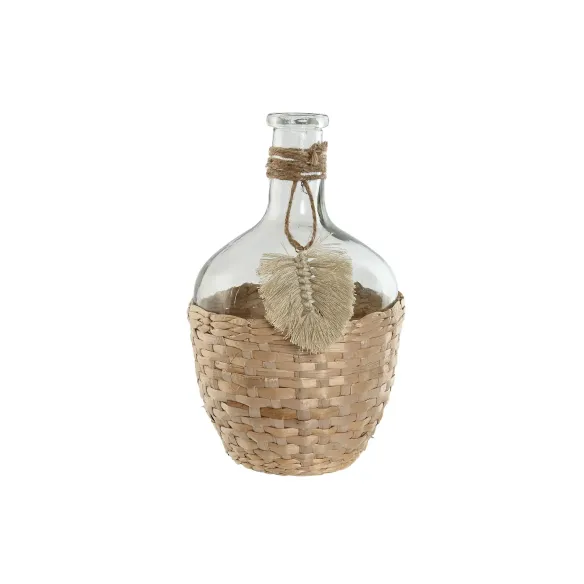 jarron florero cristal rattan con hoja
