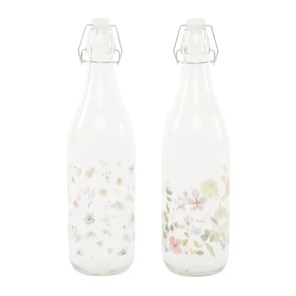 botella cristal flores 1l