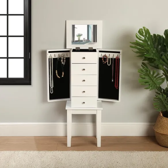 armario joyero madera blanco y cajones