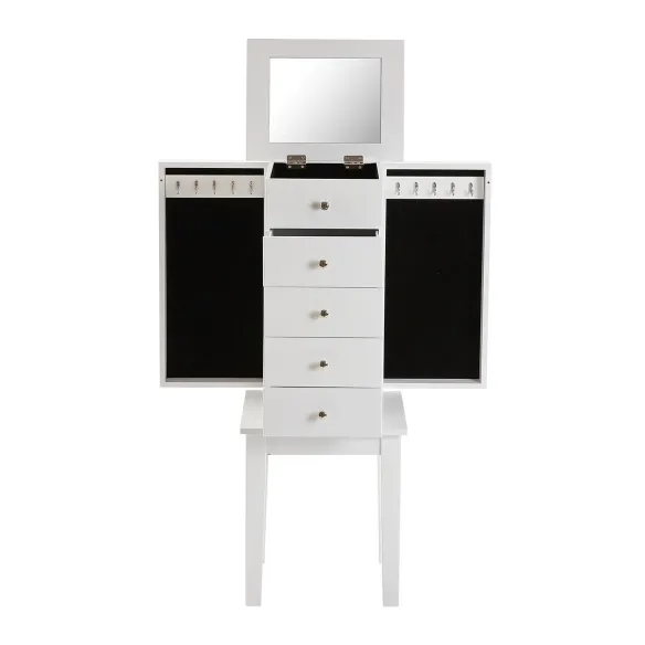 armario joyero madera blanco y cajones