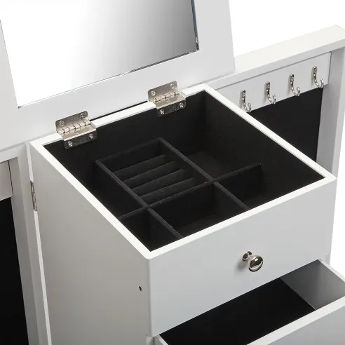 armario joyero madera blanco y cajones