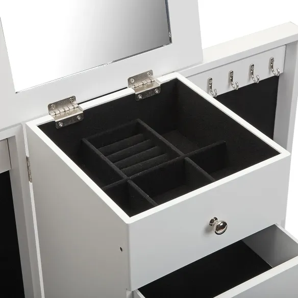 armario joyero madera blanco y cajones